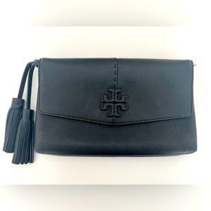 Tory Burch McGraw crossbody or clutch bag. Black leather.